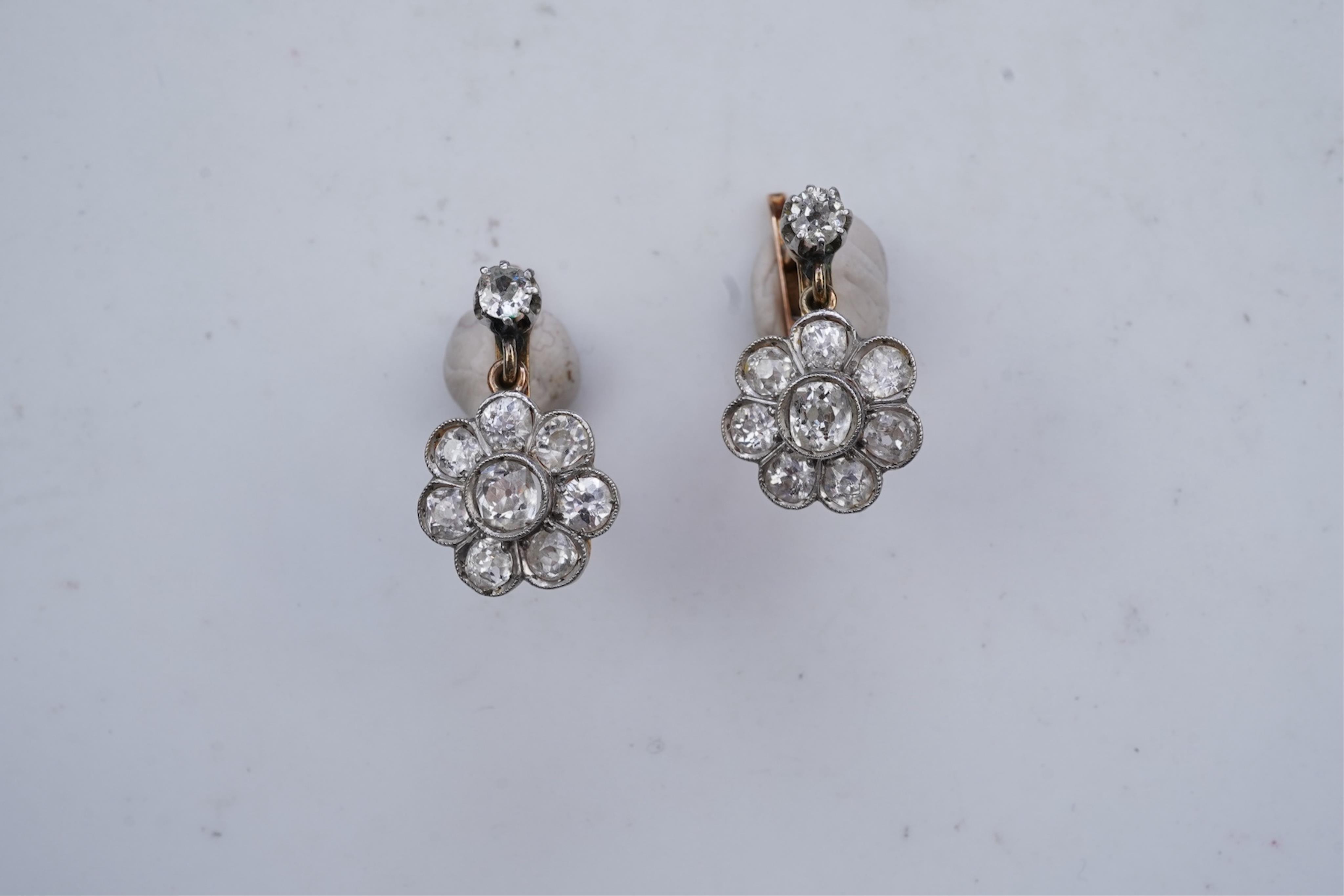 A pair of Edwardian diamond earrings, early 20th century